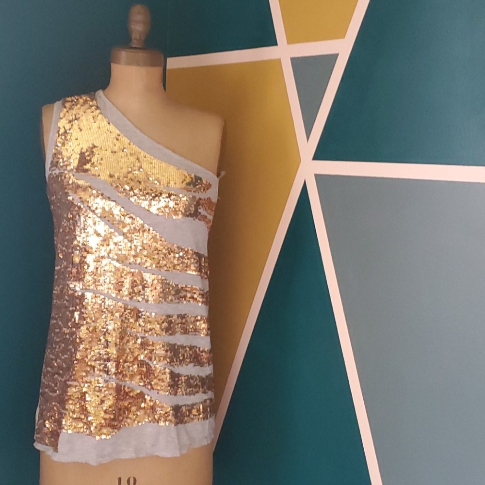 One shoulder sequin tank